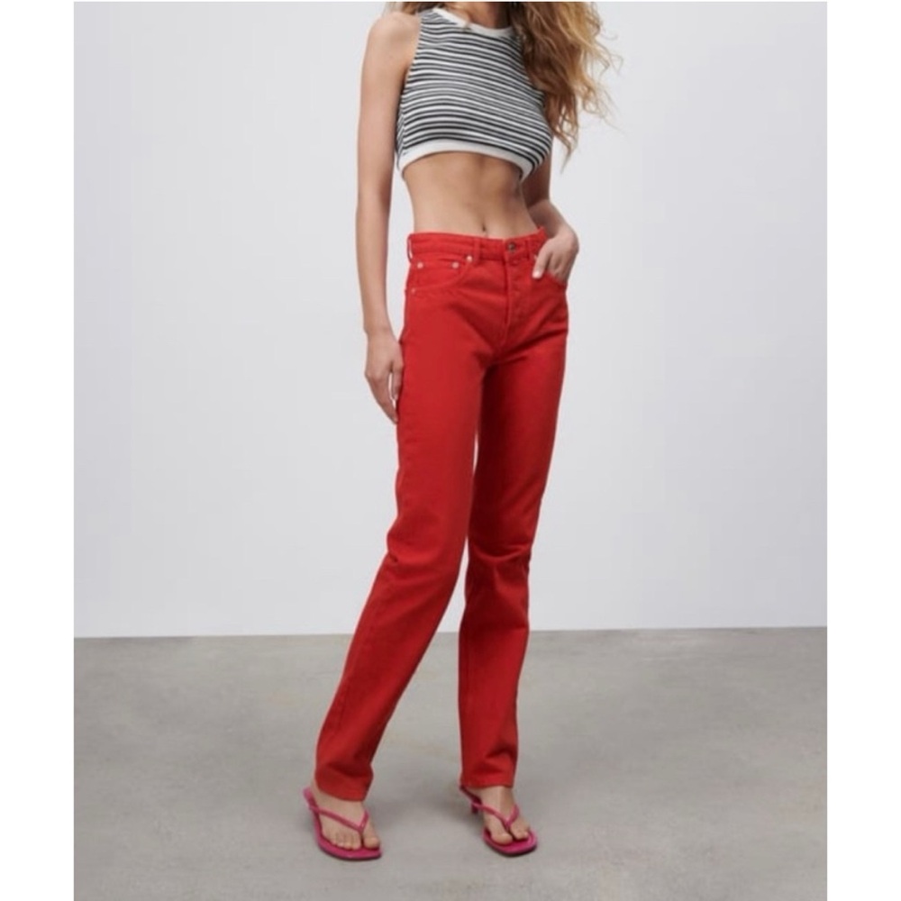 Zara Red Straight-Leg Jeans